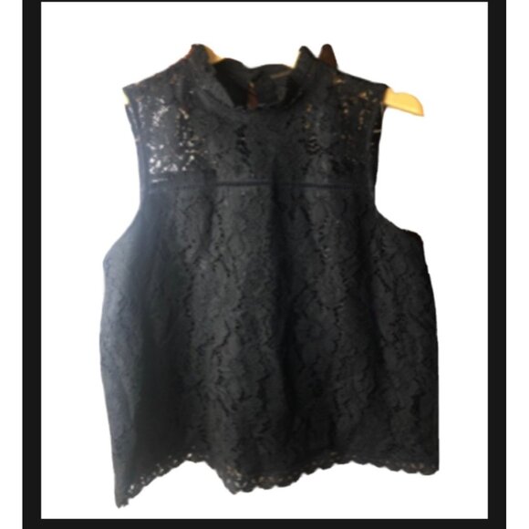 JACK BY BB DAKOTA- WOMENS BLACK LACE CREW NECK TOP SIZE LARGE - Picture 1 of 6